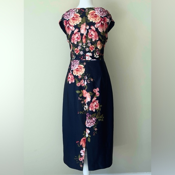 Eliza J Floral Print Scuba Sheath Cap Sleeve Midi Navy Blue Dress NWT Size 14 - Picture 9 of 12